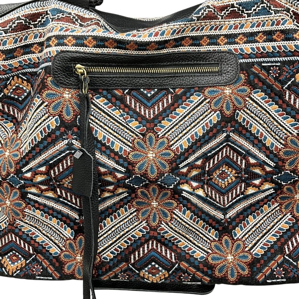 Johnny Was Workshop Molly Jo Tote Weekender Bag Black Floral Embroidery Leather - Picture 3 of 15